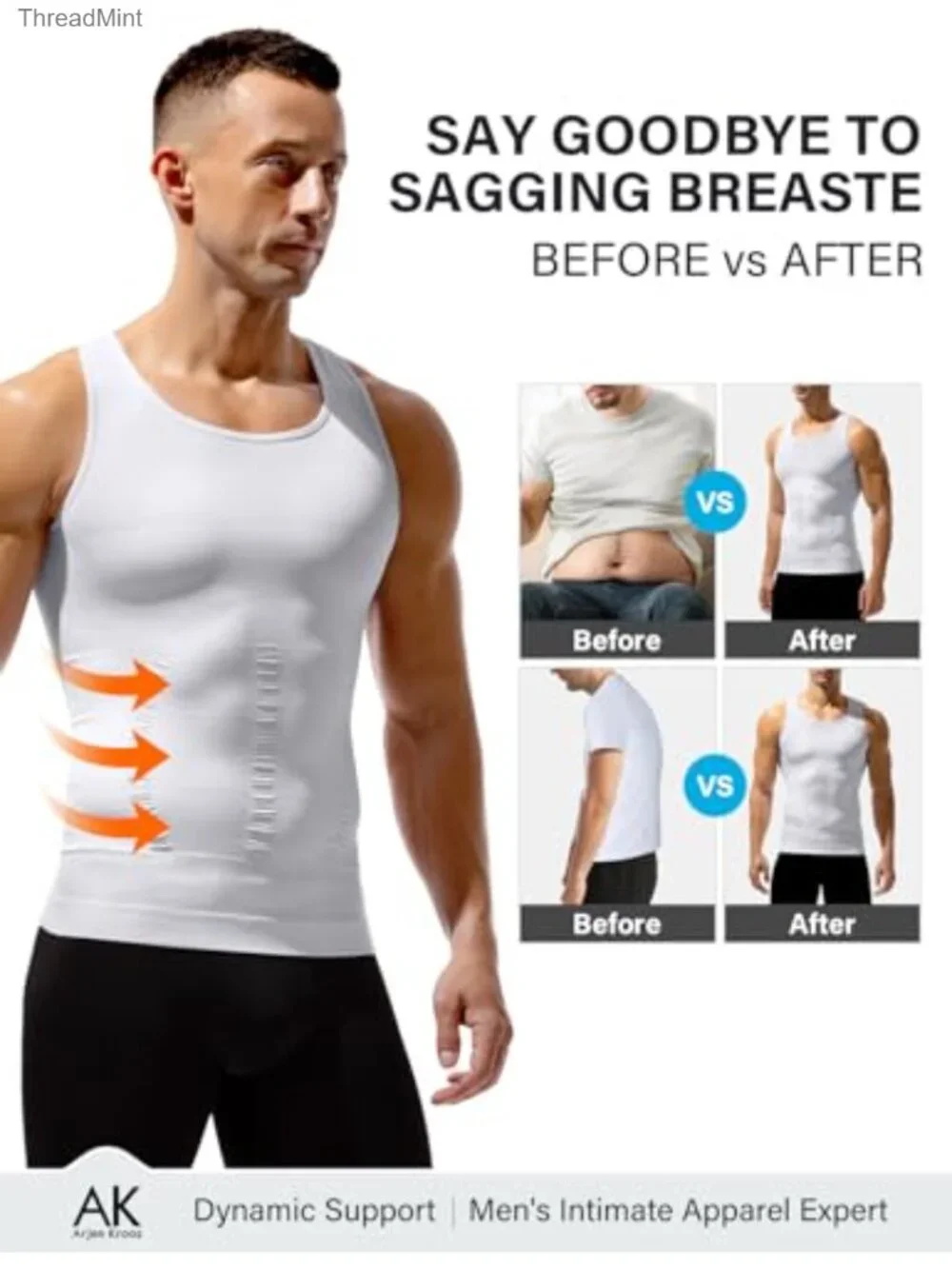 Compression Tank Top Body Shaper Undershirt Shapewear Men 4 Pack Nylon Spandex